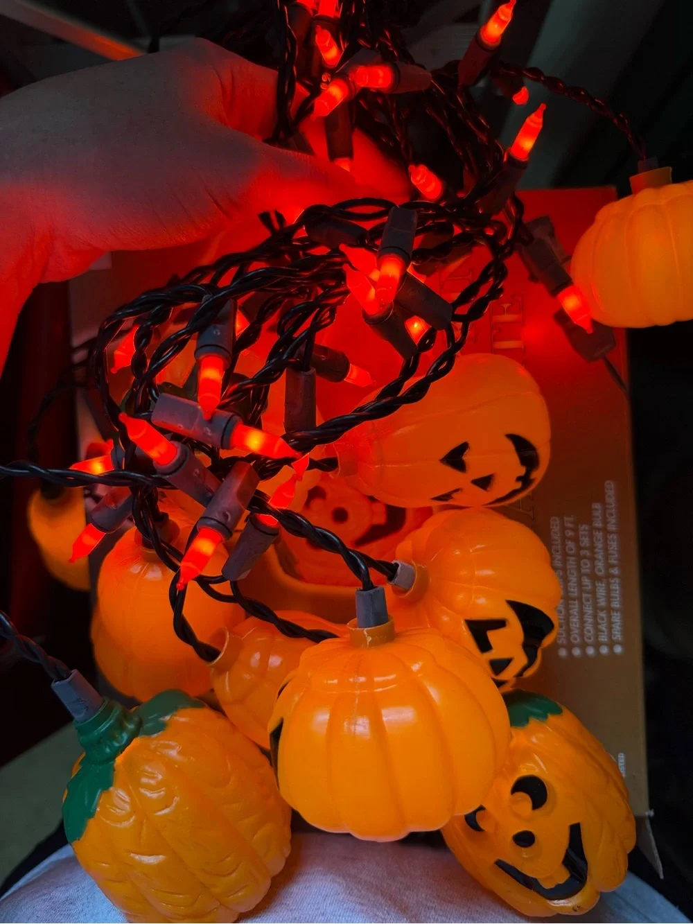 Vintage Halloween Jack O Lantern Pumpkin String Lights 9ft Curtain Lite 50 CT